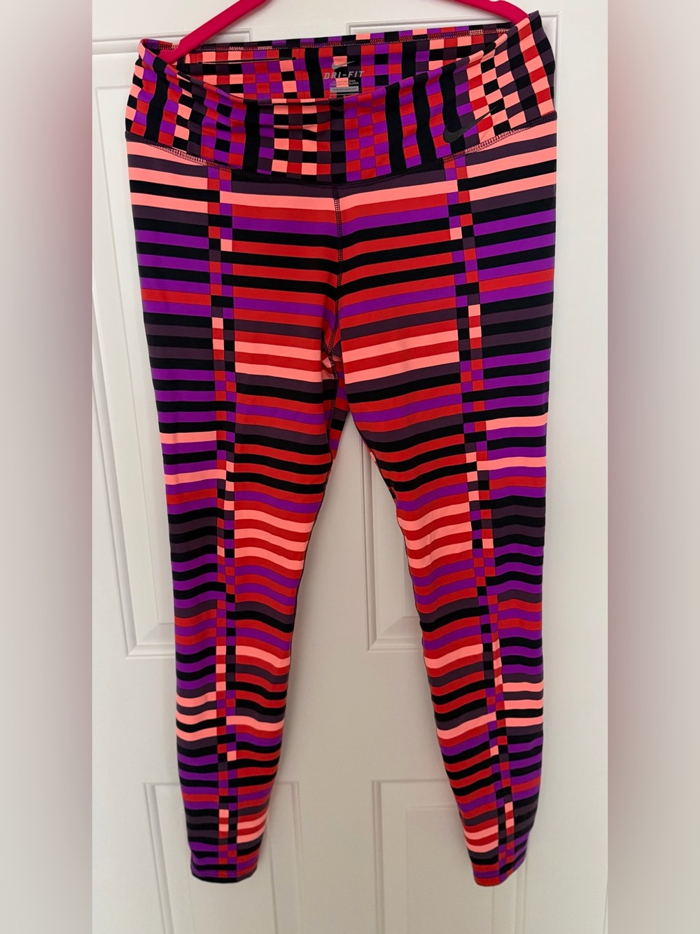 Nike Dri-FIT Checkerboard Leggings - Red, Purple, Black